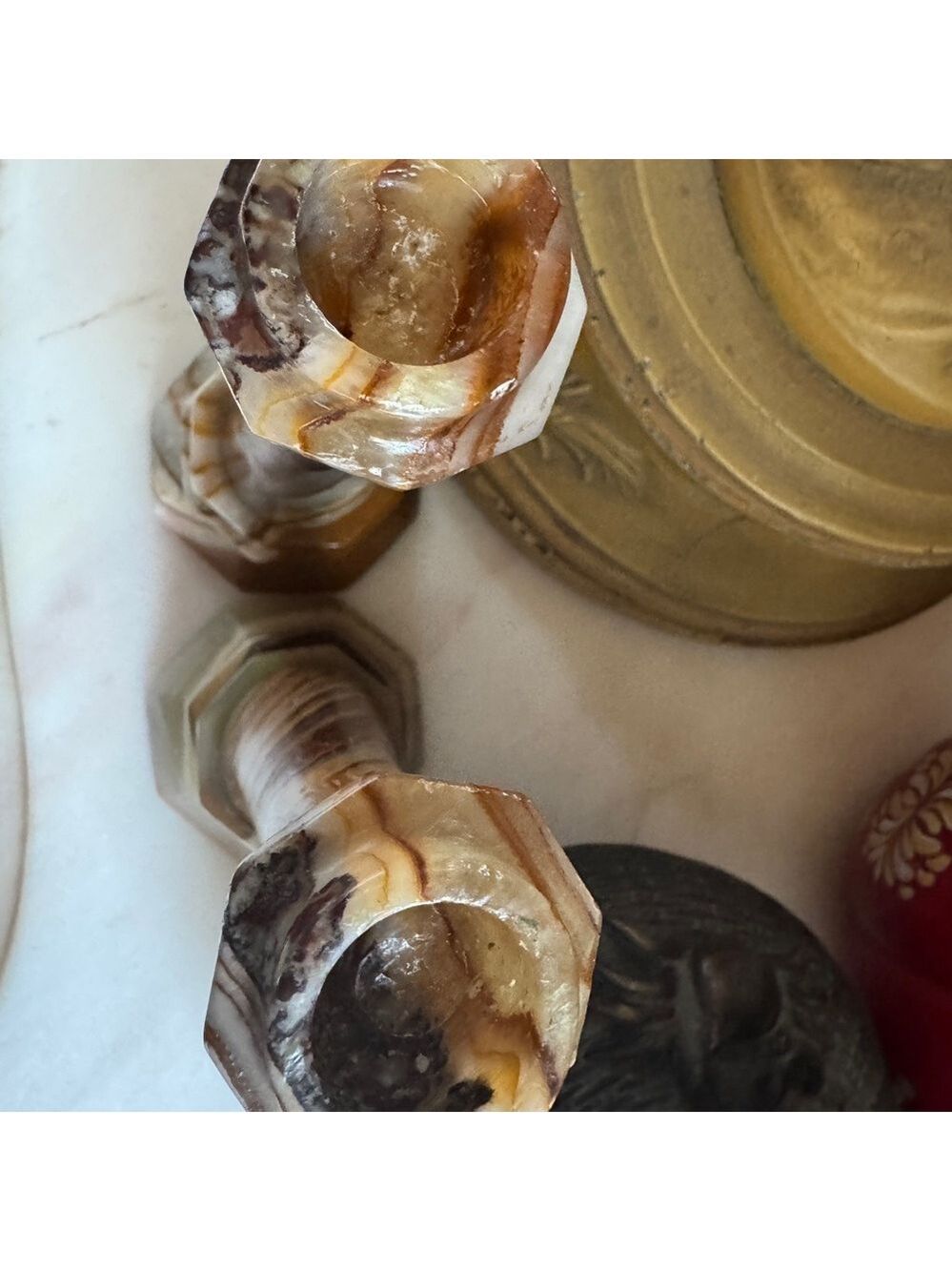 Vintage Caramel Slag Marble Candlestick Holders – Set of 2 - Picture 6 of 7